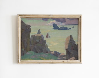Vintage Preppy Coastal Wall Art | Cottagecore Decor Coastal Wall Decor | Large Seascape Wall Art | Printed and Shipped