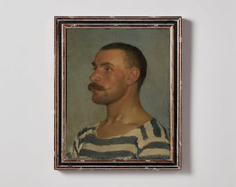 Preppy Male Portrait Oil Painting Print | Moody Cottagecore Wall Art | Preppy Home Decor