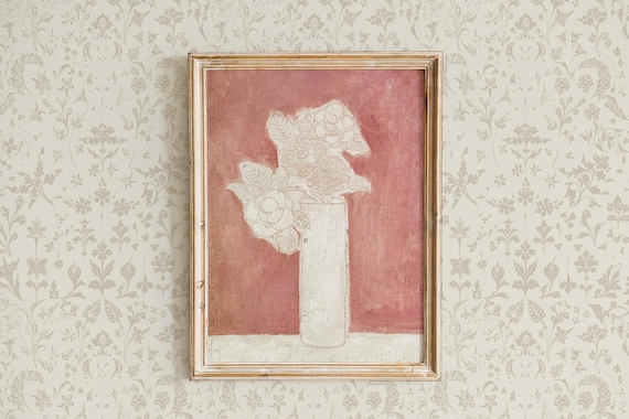 Muted Pink Pastel Painting Print: Unframed Wall Art, Cottagecore Decor