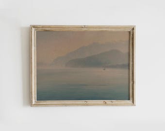 Vintage Coastal Watercolor Seascape Print | Cottagecore Coastal Wall Art for Apartment Decor | Printed and Shipped
