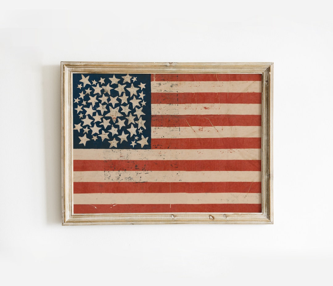 Vintage American Flag Art Print | Patriotic USA Wall Decor - Etsy