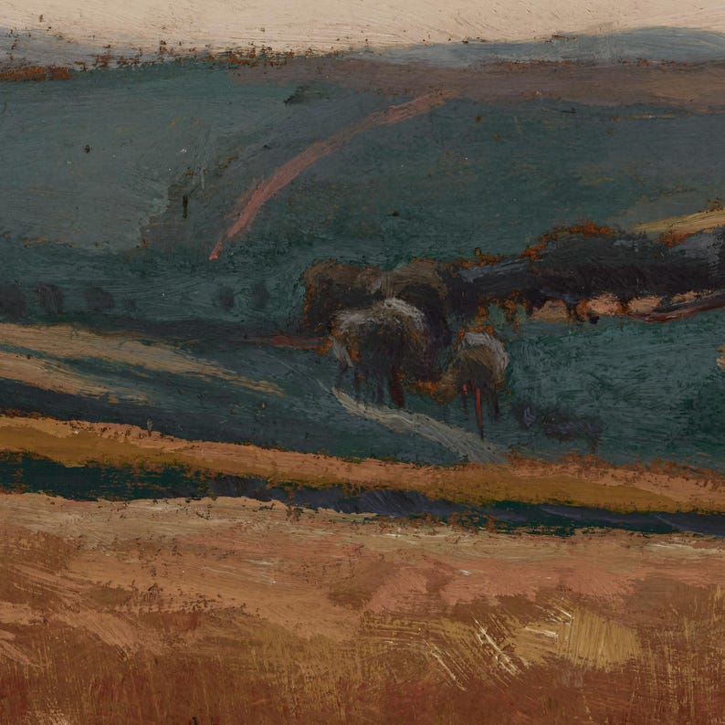 Vintage Moody Landscape Wall Art, Cottagecore Meadow Oil Painting Print, Neutral Cottagecore Fine Art Print, Apartment Decor image 8