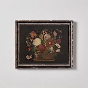 Antique Victorian Cottagecore Decor Botanical Oil Painting Print | Preppy Room Decor | Above Bed Decor Large Wall Art | Print and Shipped