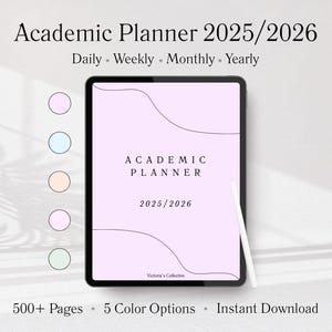 Academic Digital Planner 2025/2026 | Student Organizer | Pastel Colors | Dated Daily, Weekly, Monthly & Yearly PDF