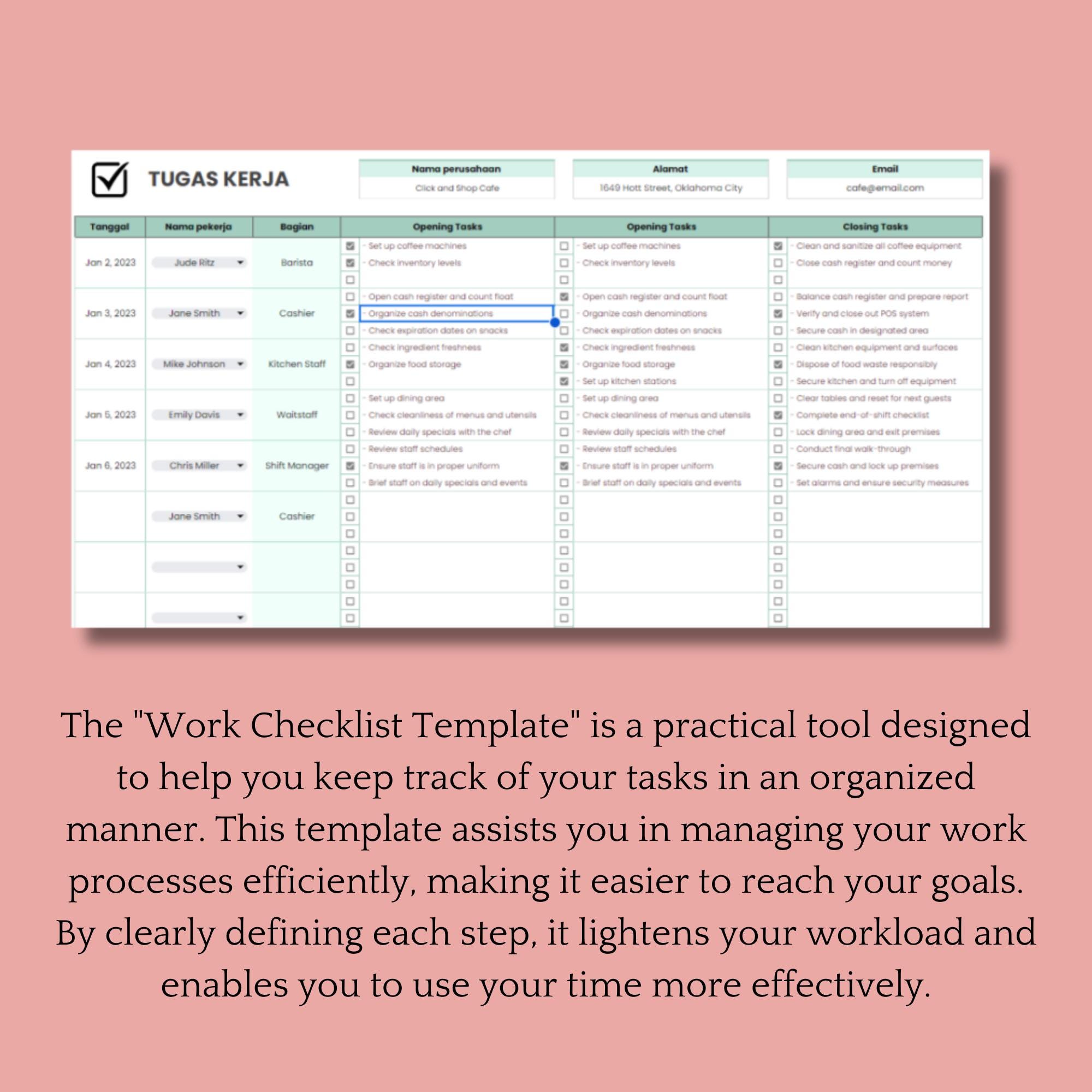Work Checklist Template – Google Sheets Editable Task List ...