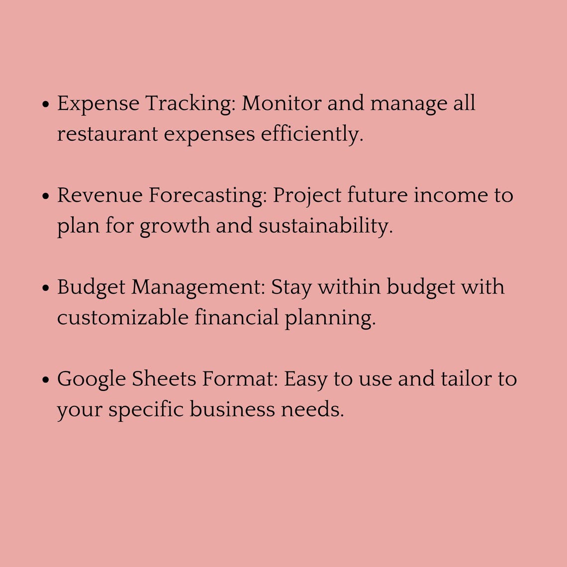 Restaurant Financial Plan Template – Google Sheets Editable Spreadsheet ...