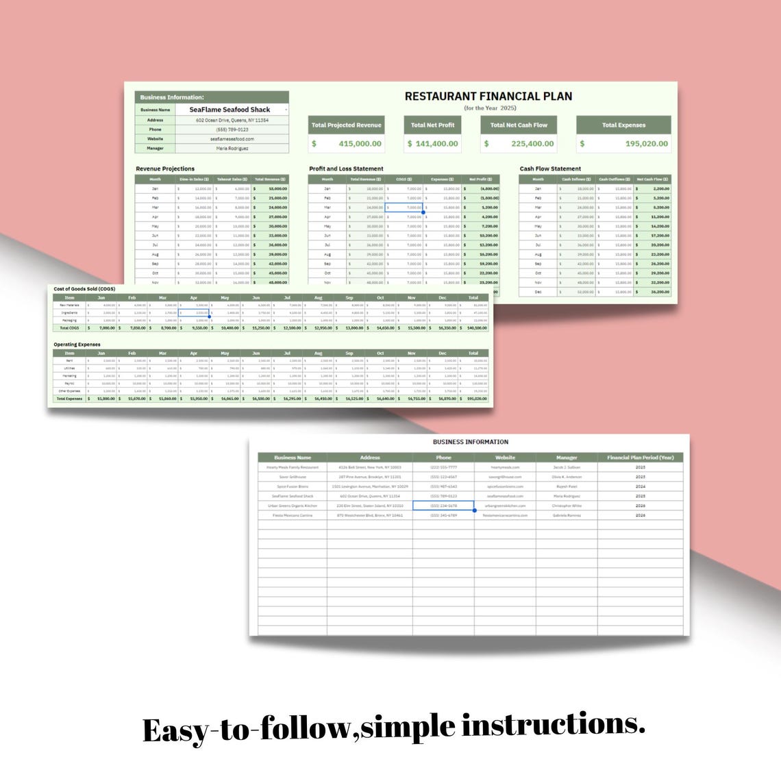 Restaurant Financial Plan Template – Google Sheets Editable Spreadsheet ...