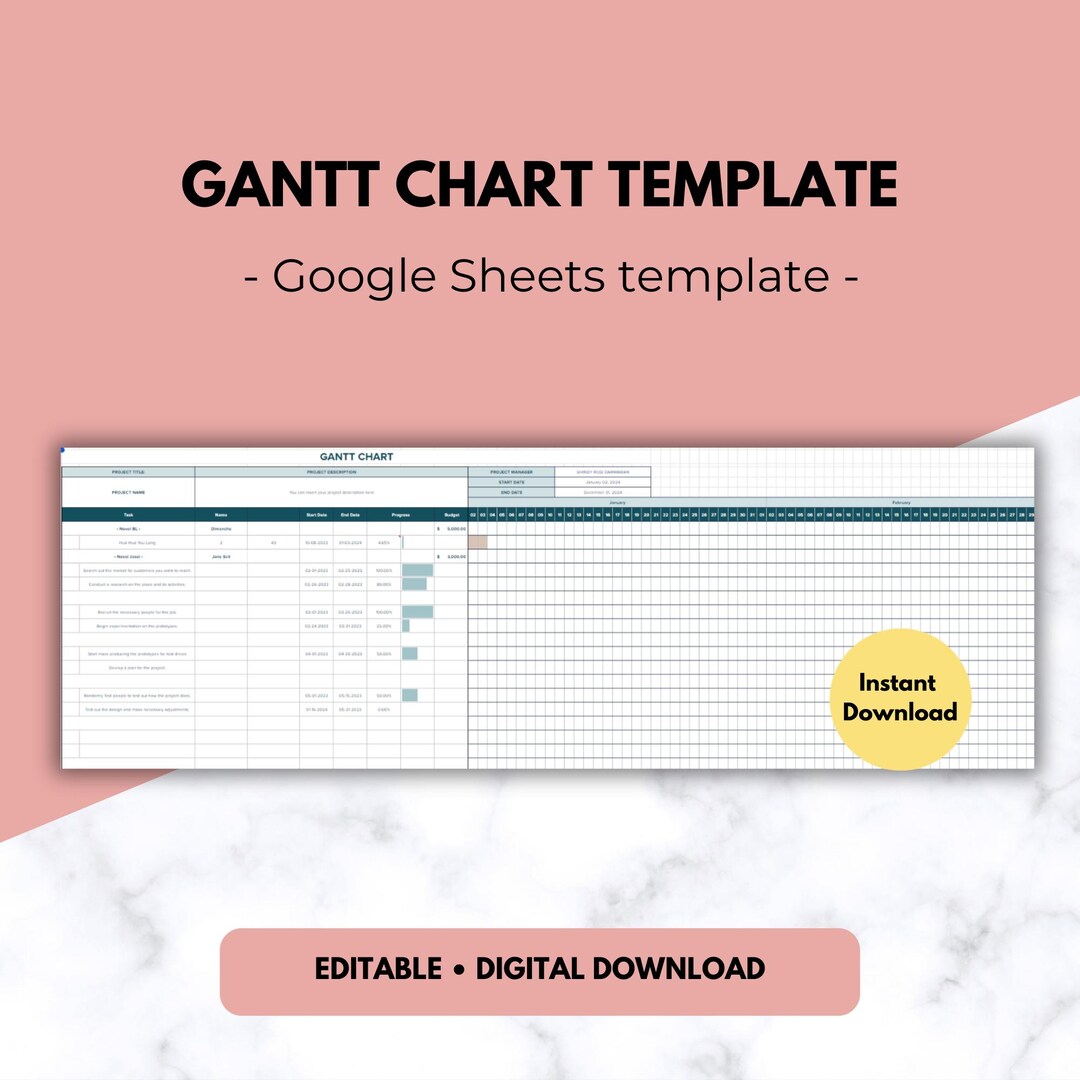 Gantt Chart Template – Google Sheets Project Planner, Editable Timeline ...