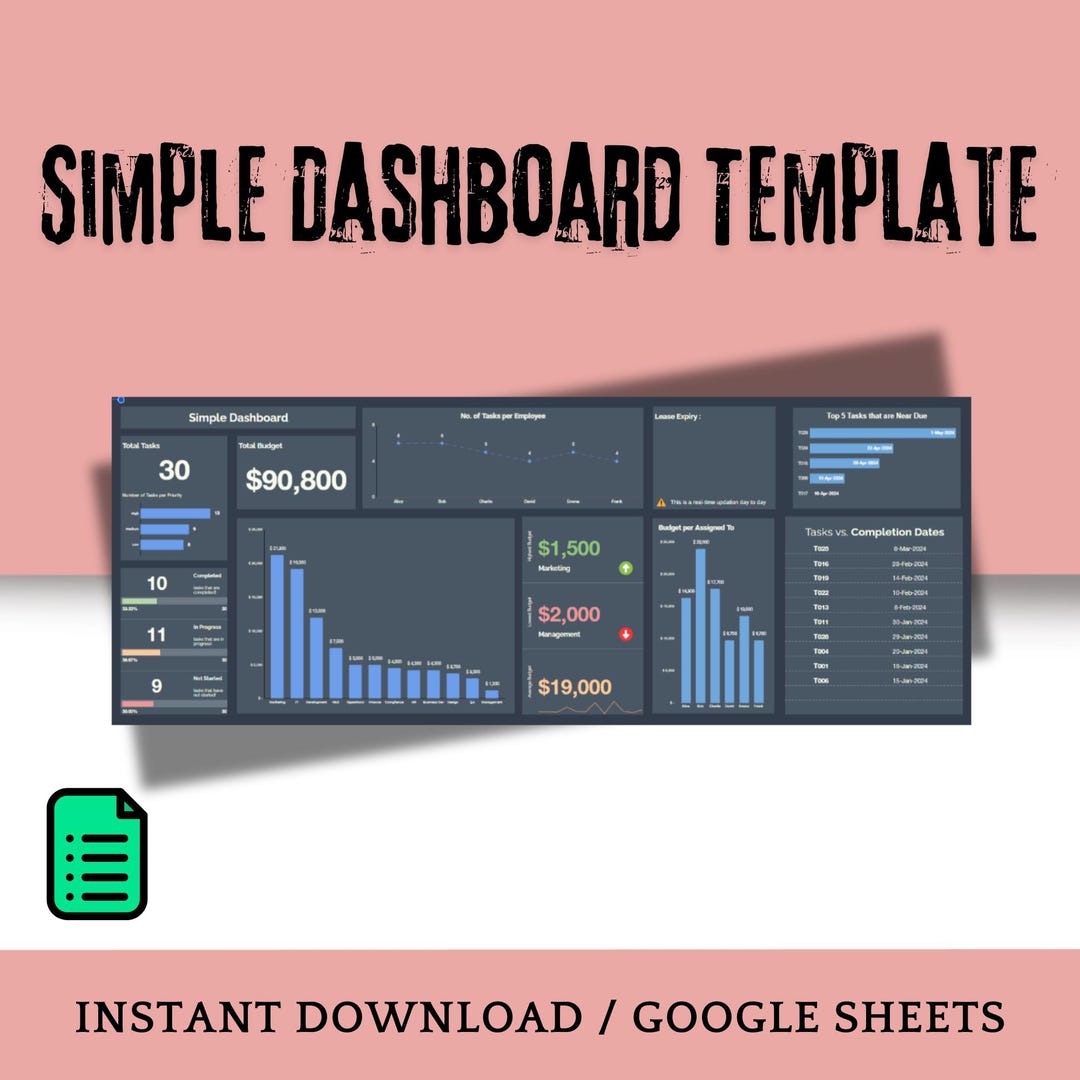 Simple Dashboard, Google Sheets Template, Budget Planner, Personal ...