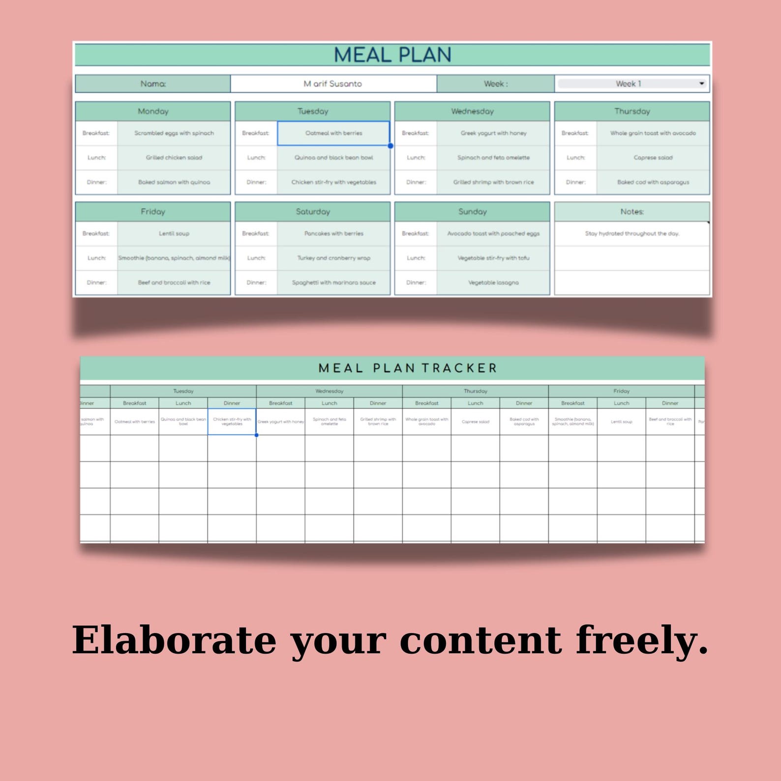 Meal Plan Template, Weekly & Monthly Planner for Healthy Eating, Google ...