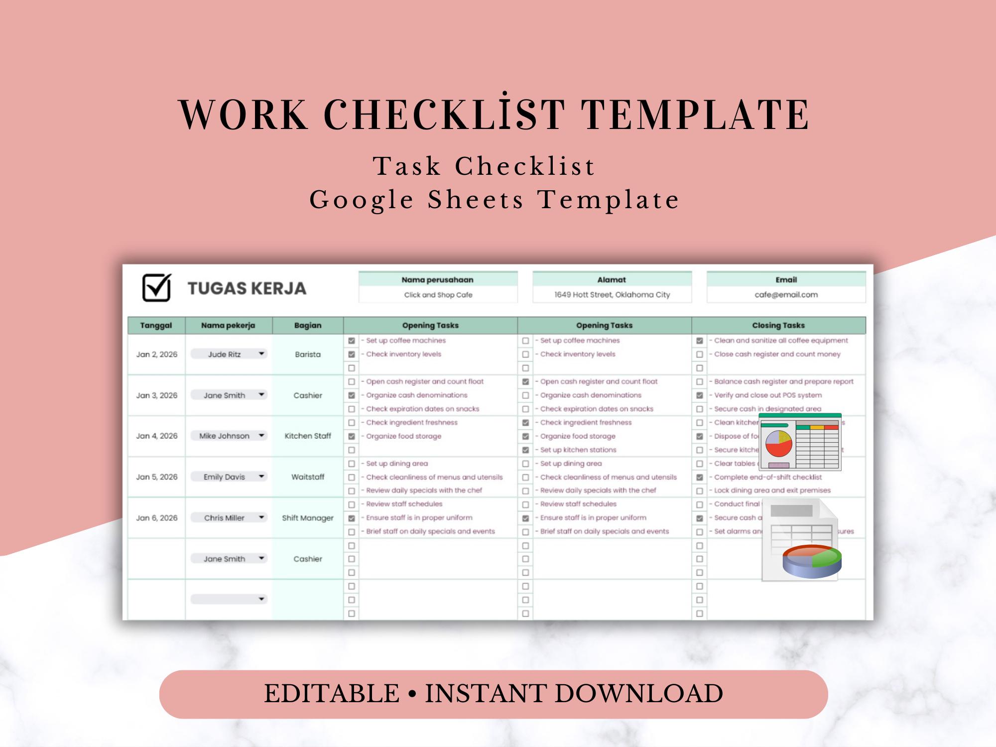 Work Checklist Template – Google Sheets Editable Task List ...