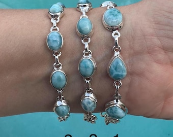 Larimar Bracelet in Sterling Silver | Genuine Crystal Jewelry from the Dominican Republic | Ocean-Inspired Gift for Her
