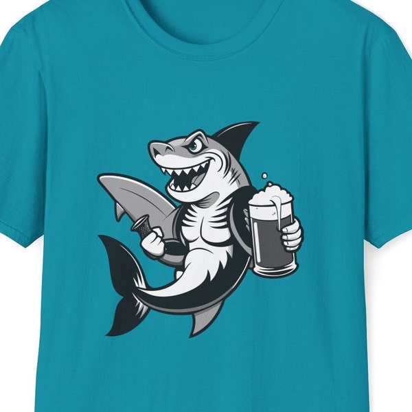 Shark Surf Tee, Beer T Shirt, Trendy Shirts, Beer Surf Shirt Gift, Surfing Shark Drinking Beer, Surf Beer tee