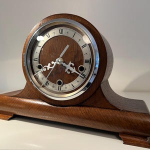 Restored Oak veneered Mantel clock with a modern twist.