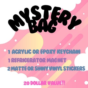 A oder B Grade Variety Mystery Bag | Acryl Schlüsselanhänger | Vinyl Aufkleber | Kühlschrankmagnet, blinde Box, niedliches Überraschungsgeschenk, zufällige Wundertüte