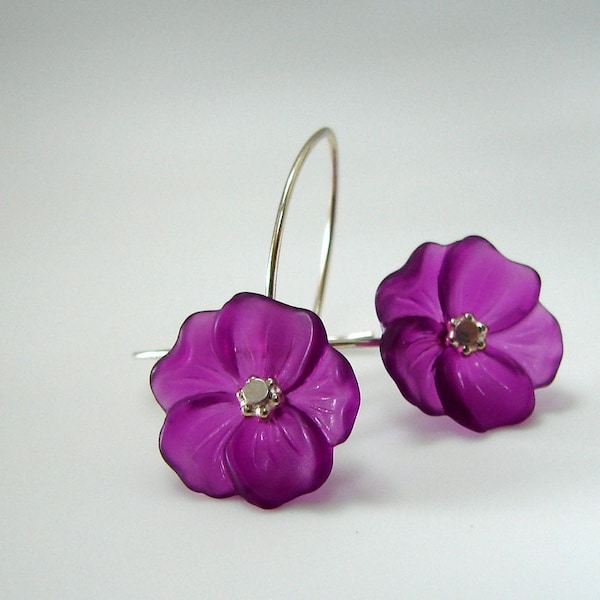 Lucite Flower Earrings Purple with Sterling Silver