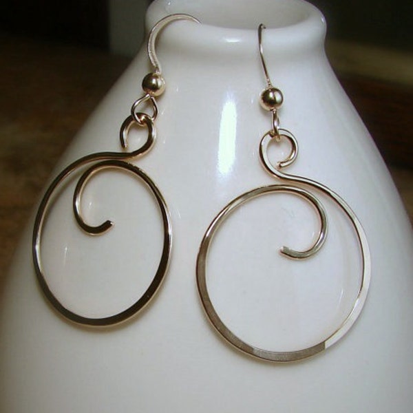 Hand Forged Gold Filled Wire Curly Q Hoop Earrings