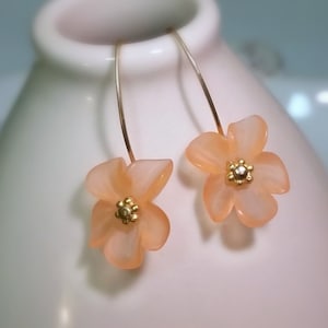 Peach Lucite Flower Earrings - Gold Filled or Sterling Silver