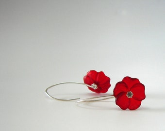 Pendientes de flores de Lucite - Rojo carmesí con plata de ley