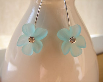 Boucles d'oreilles fleur de lucite - Aqua avec argent sterling