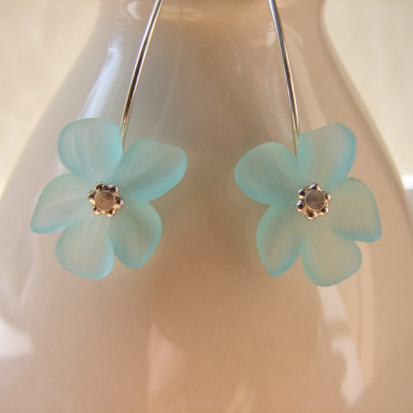 Lucite Flower Earrings - Aqua with Sterling Silver