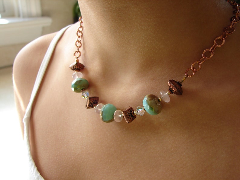 Aqua Glass and Copper Chain Necklace image 4
