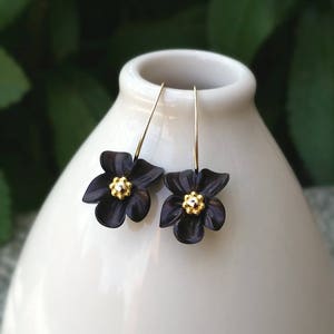 Black Lucite Flower Earrings Gold Filled or Sterling Silver