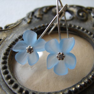 Lucite Flower Earrings - Light Blue Flower Earrings with Sterling Silver