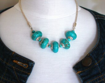 Chunky Statement Necklace - Turquoise Blue - Statement Necklace - Howlite Stones