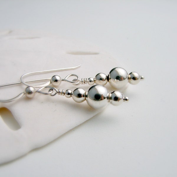 Sterling Silver Dangle Earrings Minimalist Dainty Silver Ball Earrings Casual Everyday Jewelry