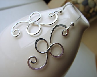 Sterling Silver Infinity Boucles d’oreilles Long Silver Wire Dangles Curly