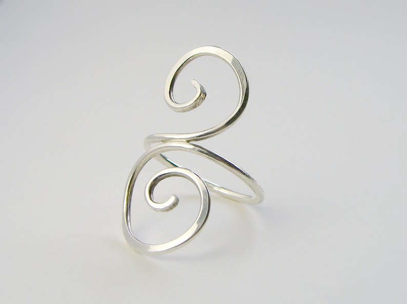 Sterling Silver Scroll Ring Silver Wire Ring Curly Double Spiral Ring image 2