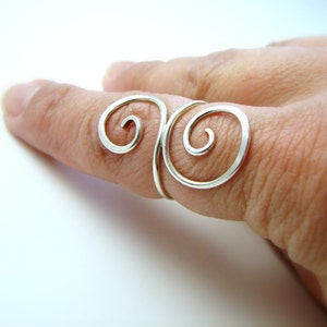 Sterling Silver Scroll Ring Silver Wire Ring Curly Double Spiral Ring image 3