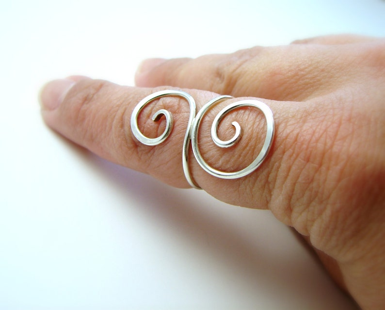 Sterling Silver Scroll Ring Silver Wire Ring Curly Double Spiral Ring image 3