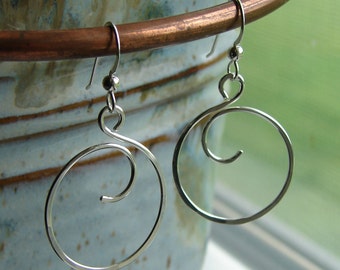 Sterling Silver Hoop Earrings - Curly Q - Hoop Earrings - Forward Facing