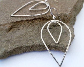 Boucles d’oreilles longue en forme de larme inversée Boucles d’oreilles en argent sterling Double Teardrop Boucles d’oreilles longues