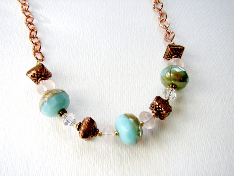 Aqua Glass and Copper Chain Necklace image 3