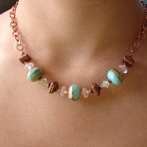Aqua Glass and Copper Chain Necklace image 2