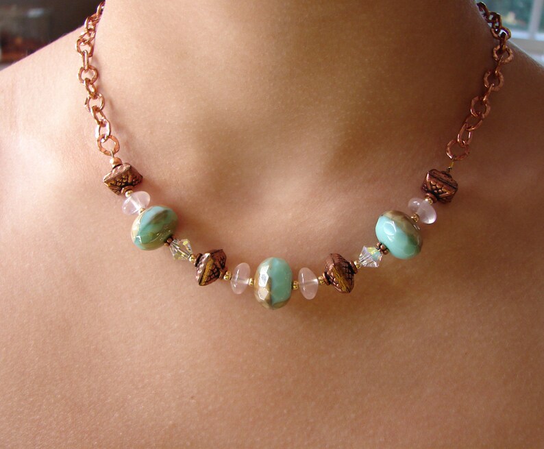 Aqua Glass and Copper Chain Necklace image 2