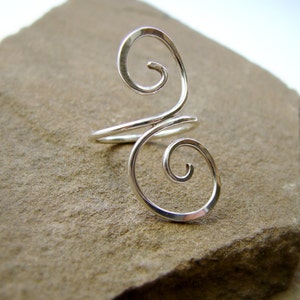 Sterling Silver Scroll Ring Silver Wire Ring Curly Double Spiral Ring image 1