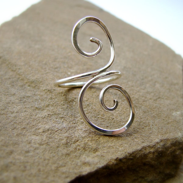 Handmade Sterling Silver Scroll Ring - Double Spiral Wire Design