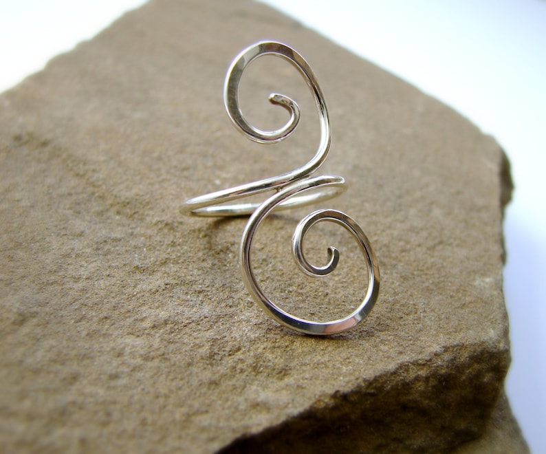 Sterling Silver Scroll Ring Silver Wire Ring Curly Double Spiral Ring image 1