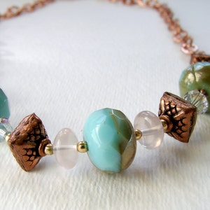 Aqua Glass and Copper Chain Necklace image 1