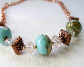 Aqua Glass and Copper Chain Necklace