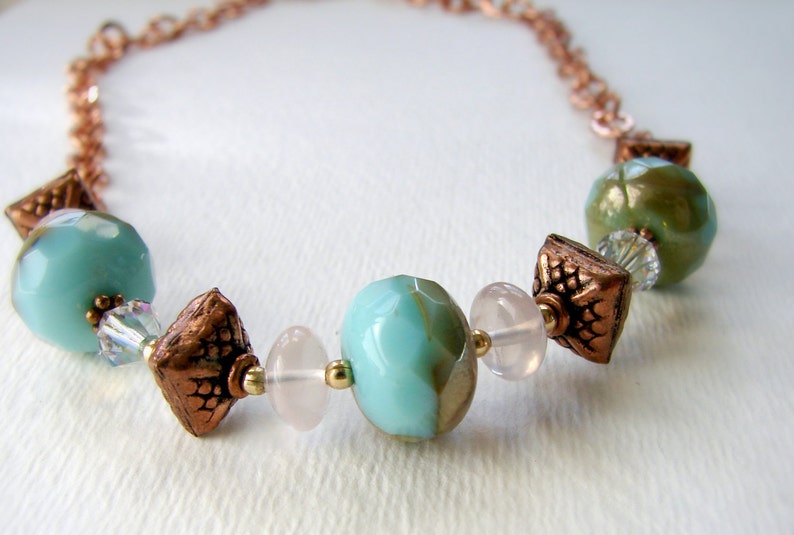 Aqua Glass and Copper Chain Necklace image 1