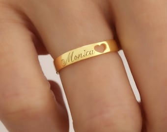Personalized Name Ring, Name Heart Ring,Stacking Rings, Skinny Engraved Ring, Wedding Gifts, Mother's Day Gift, Heart Ring, Best Friend Gift