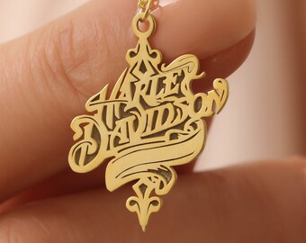 Harley Davidson Black Sterling Silver Pendant, Motor Company Harley Necklace , Motorcycle Shaped Necklaces