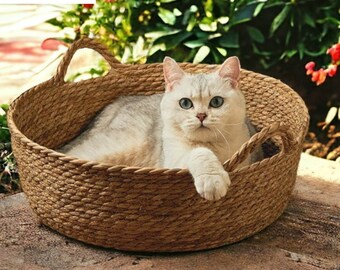 Panier de luxe tissé pour chat - lit pour chat en rotin - joli lit pour chien - cadeau chat - lit pour animal de compagnie fait main - meubles pour animal de compagnie - maison pour chat - literie pour animal de compagnie