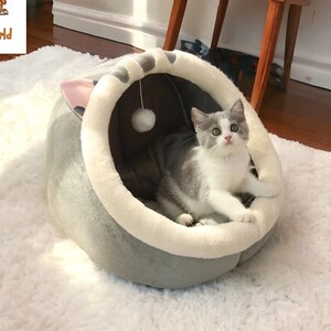 Cozy Cat Cave Bed With Toy | Luxury Cat Bed | Anti Anxiety Ped Bed | Plush Cat Bed | Cat bed house | Gift for Cat | Ped Bed