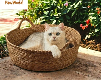 Deluxe Katzenkorb – Rattan-Katzenbett – süßes Hundebett – Katzengeschenk – handgefertigtes Haustierbett – Haustiermöbel – Katzenhaus – Haustierbettwäsche